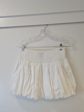 Aqua White Elastic Waist Skirt